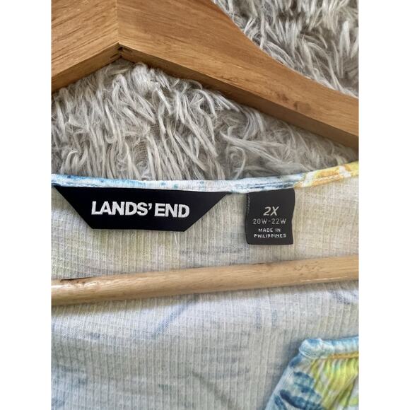 Lands’ End Women’s 2X Citrus Orange Lemon Split Neck Cotton Spandex Top - Picture 5 of 9